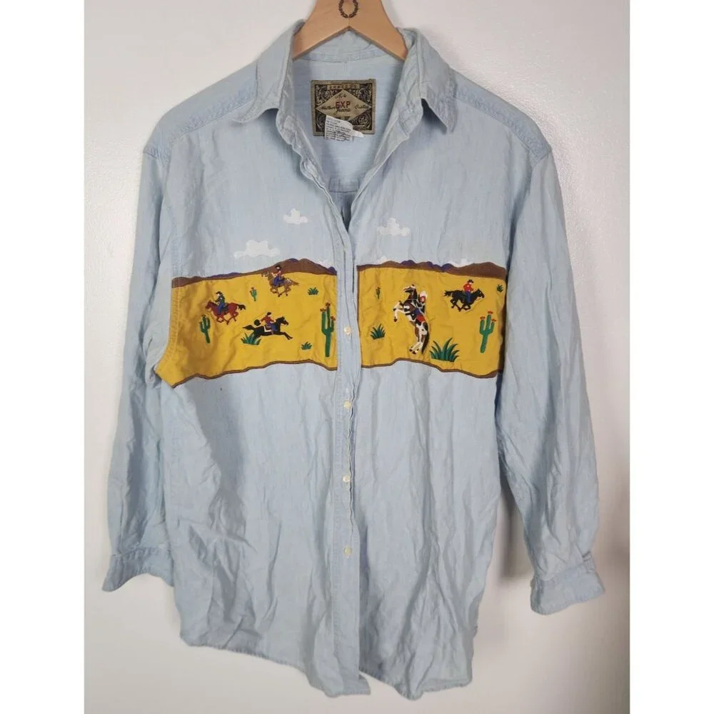 Vtg. Express Men's Sz. S Cowboys & Cactus Button Up Shirt - Picture 1 of 8